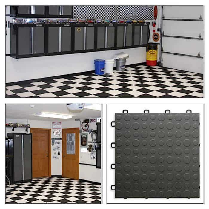 Coin Top Garage Floor Tiles - black-white