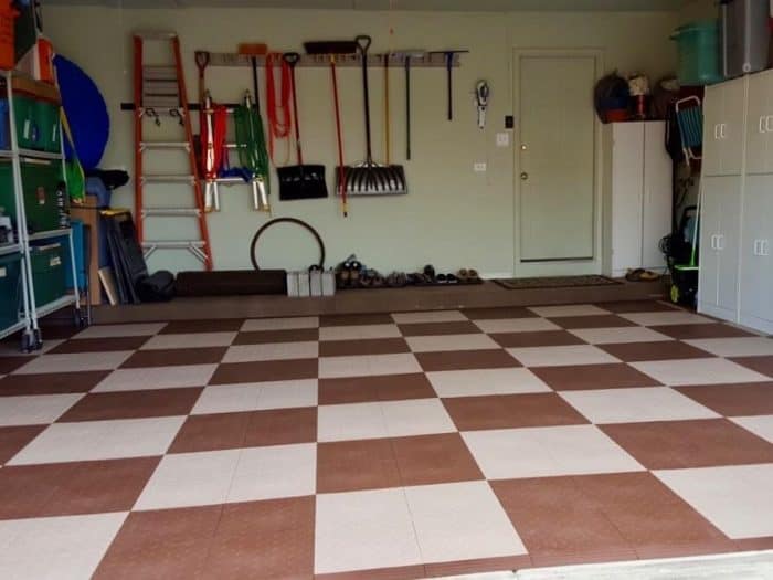 Diamond Top Checkered Garage Floor Tiles Brown Beige