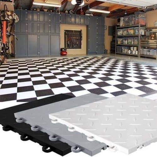 Diamond Top Garage Floor Tiles - black and white combo
