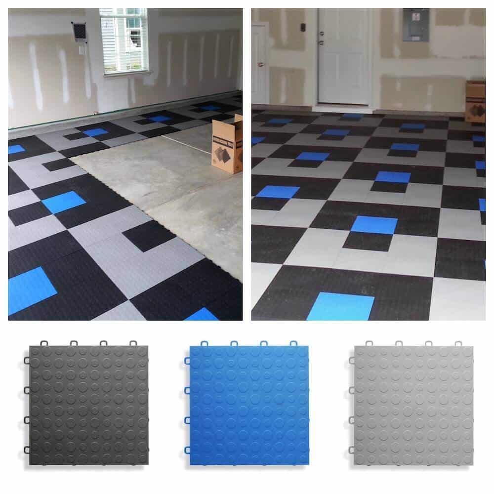 Garage Floor Tile Diamond | 1x1 ft | 5/8 inch Thick | Click Together Plastic Modular Tile | Raised Garage Flooring | Colors: Black or Dark Grey