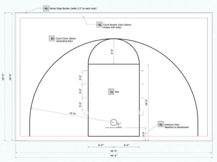 46x30 Basketball Half Court Plan Drawing
