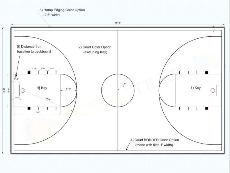 Full Court Basketball Floor, 46x78, Kit, ModuTile Made in USA
