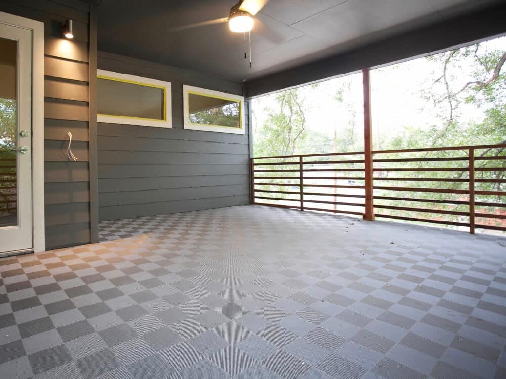 ModuTile gray perforated tile used on balcony
