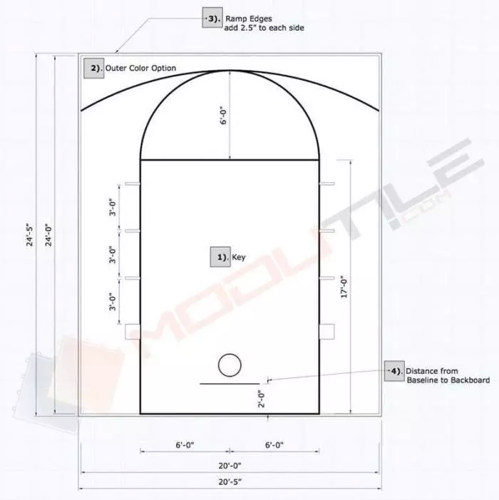 20x24 ModuTile Outdoor Basketball Floor Drawing - Plan