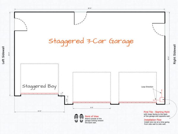 Interlocking Floor Tile Installation Starting Point Staggered 3-car Garage Plan