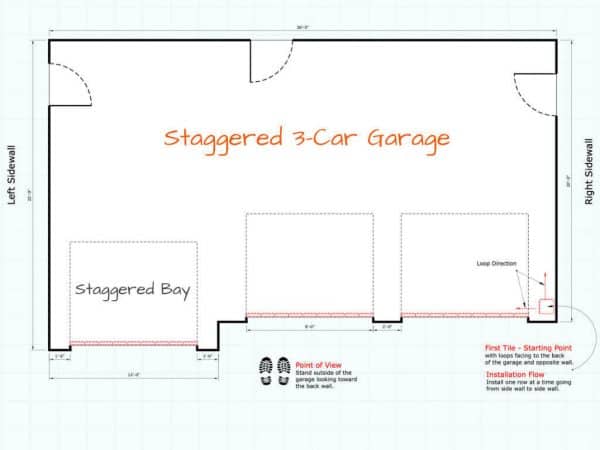 Garage Floor Tile Installation Starting Point Staggered 3-car Garage Plan