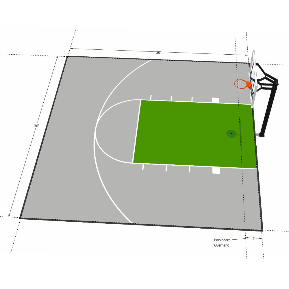 skranke en Kalksten 30x30 Basketball Half-Court Floor, Kit - ModuTile Sport Tiles