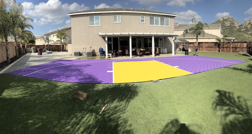 Purple Yellow Half Court on ModuTile Sport Flooring