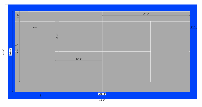 Custom Tennis 84x42 Court Floor, Kit, Outdoor Indoor