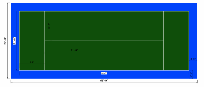 Custom Tennis 66x27 Court Floor, Kit, Outdoor Indoor