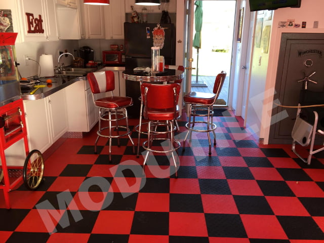 Flooring remodel Diamond black and red