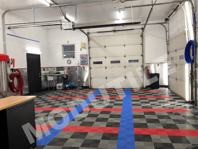 DIY remodel garage with ModuTile Perforated red,blue, gray and black.