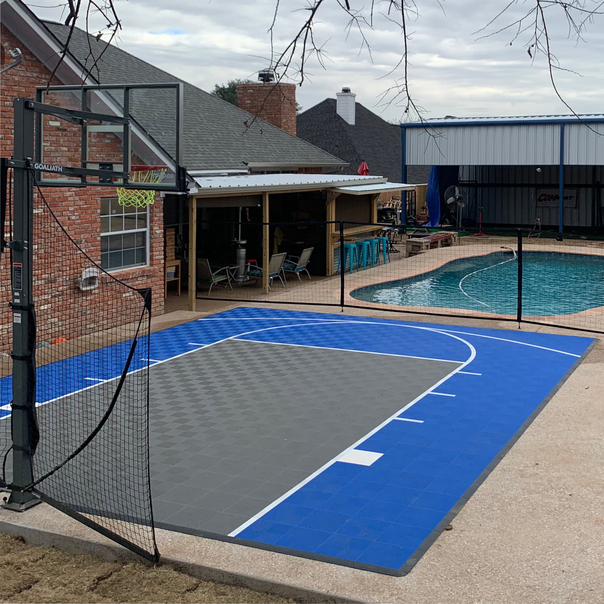 Outdoor half court blue and gray DIY