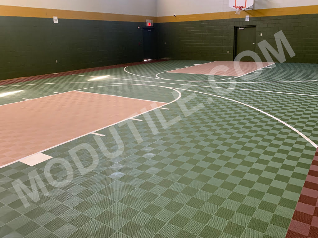 Custom Indoor full court in green, beige with a border of brown.