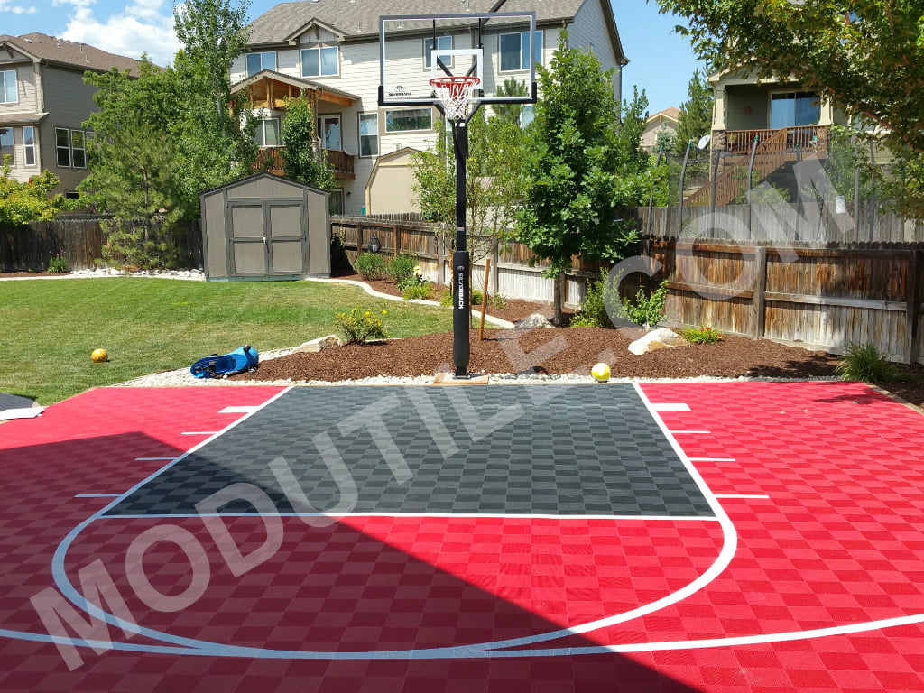 backyard basketball court black and red