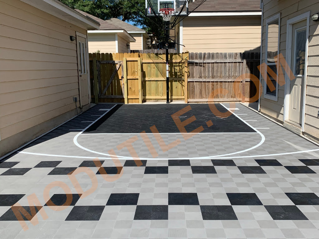 Custom outdoor basketball court black and gray