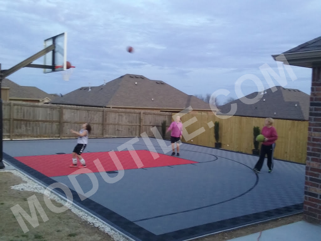 Custom outdoor half court red gray and black