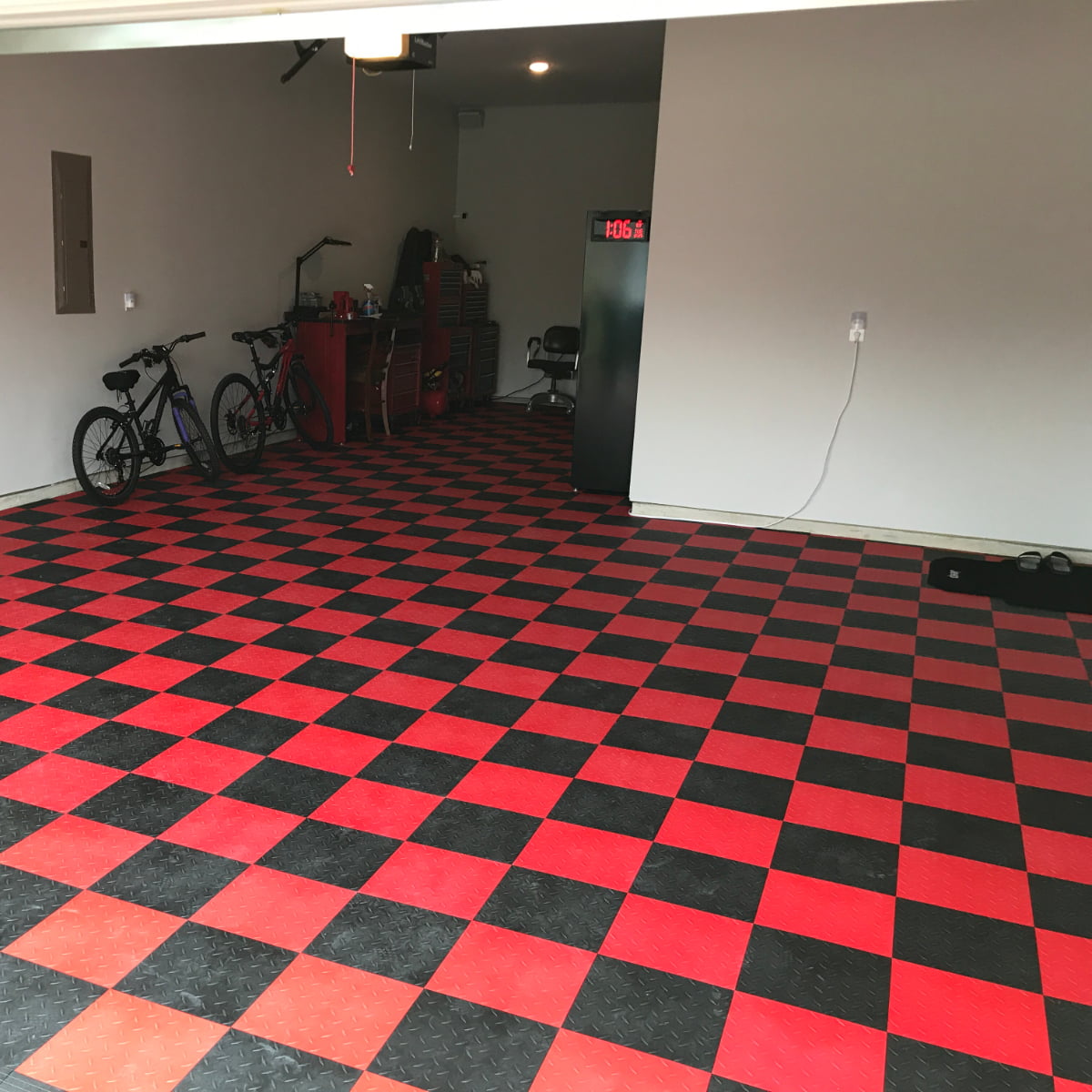 Diamond Red and Black Garage Tiles