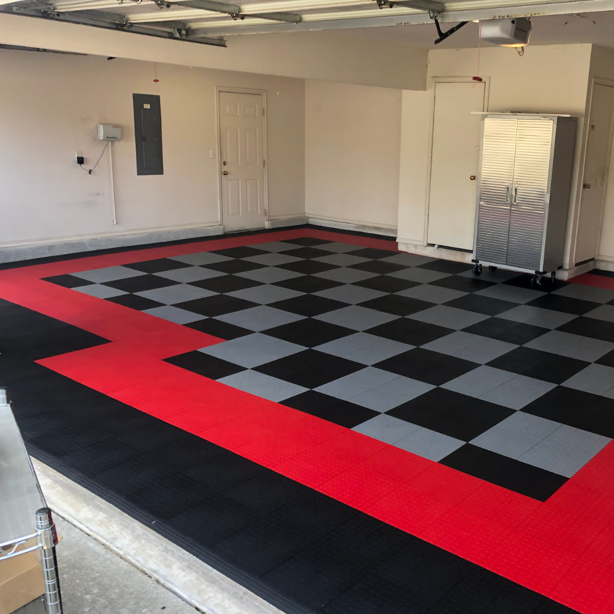 Garage makeover with Coin top black, gray, and red.