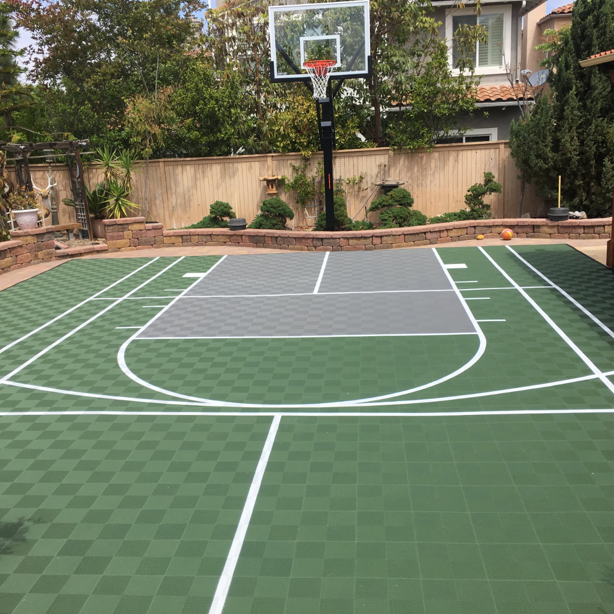 DIY Half court basketball with Tennis lines gray and green