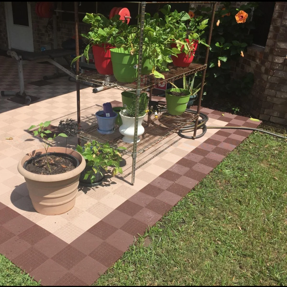 Perforated Interlocking Patio Tiles over concrete - Made in USA