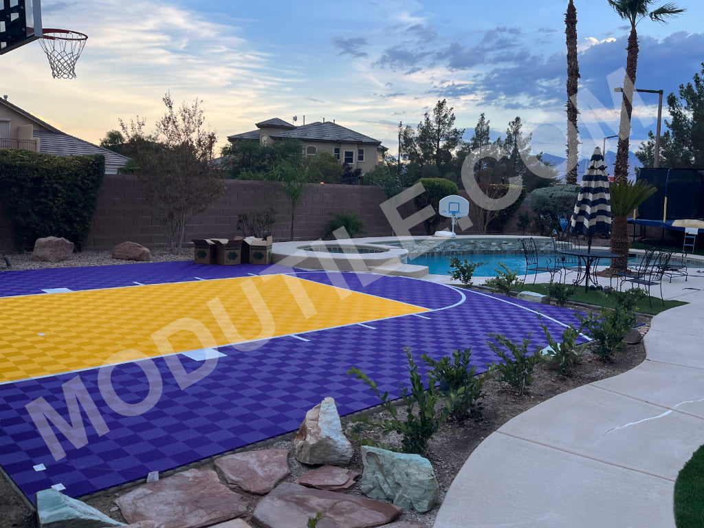 Yellow and Purple Outdoor Basketball Court