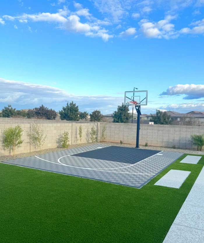 Backyard Basketball Court Flooring 20x25 black and gray